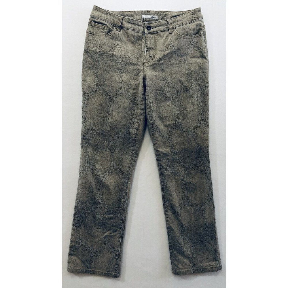 Chicos Platinum Brown Reptile Print Straight Leg Jeans Stretch Womens 0 US S/4